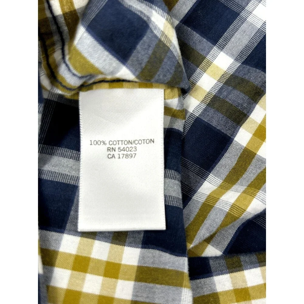 Banana Republic Blue‎ Gold Plaid Long Sleeve Button-Up Cotton Shirt Mens L